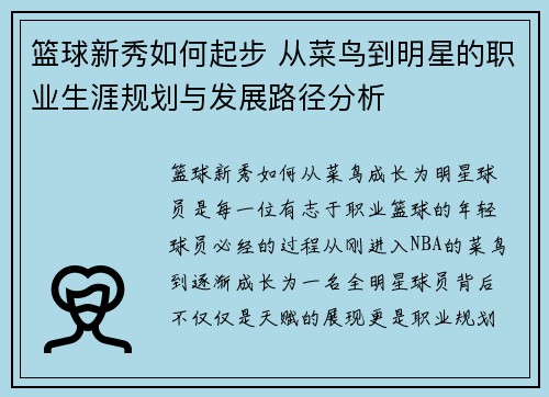 篮球新秀如何起步 从菜鸟到明星的职业生涯规划与发展路径分析
